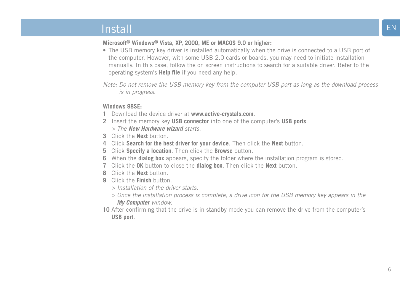 Install | Philips FM01SW20 User Manual | Page 6 / 72