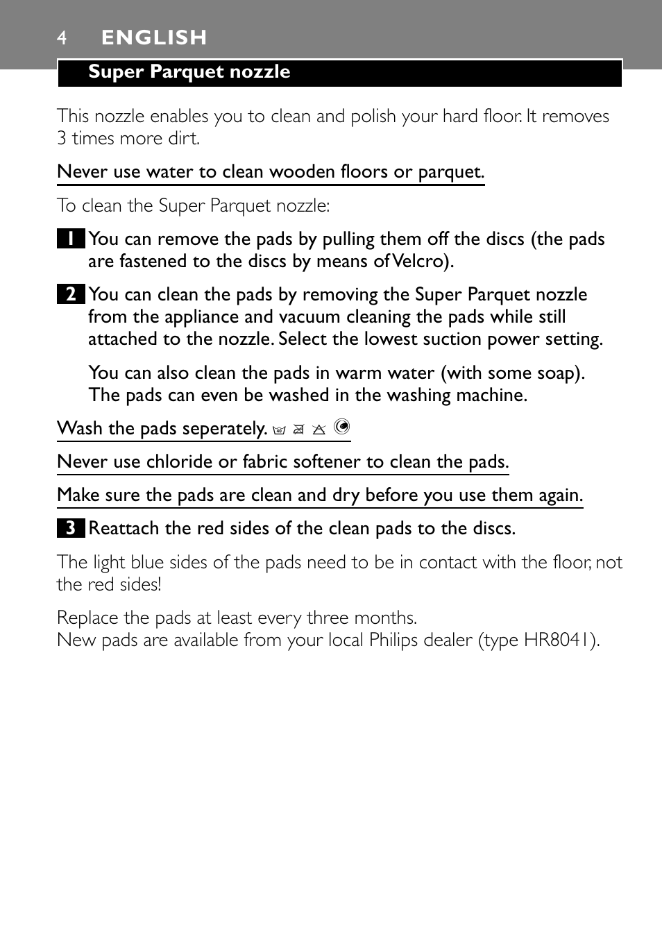 English 4 | Philips Super Parquet Nozzle FC8042 User Manual | Page 4 / 40