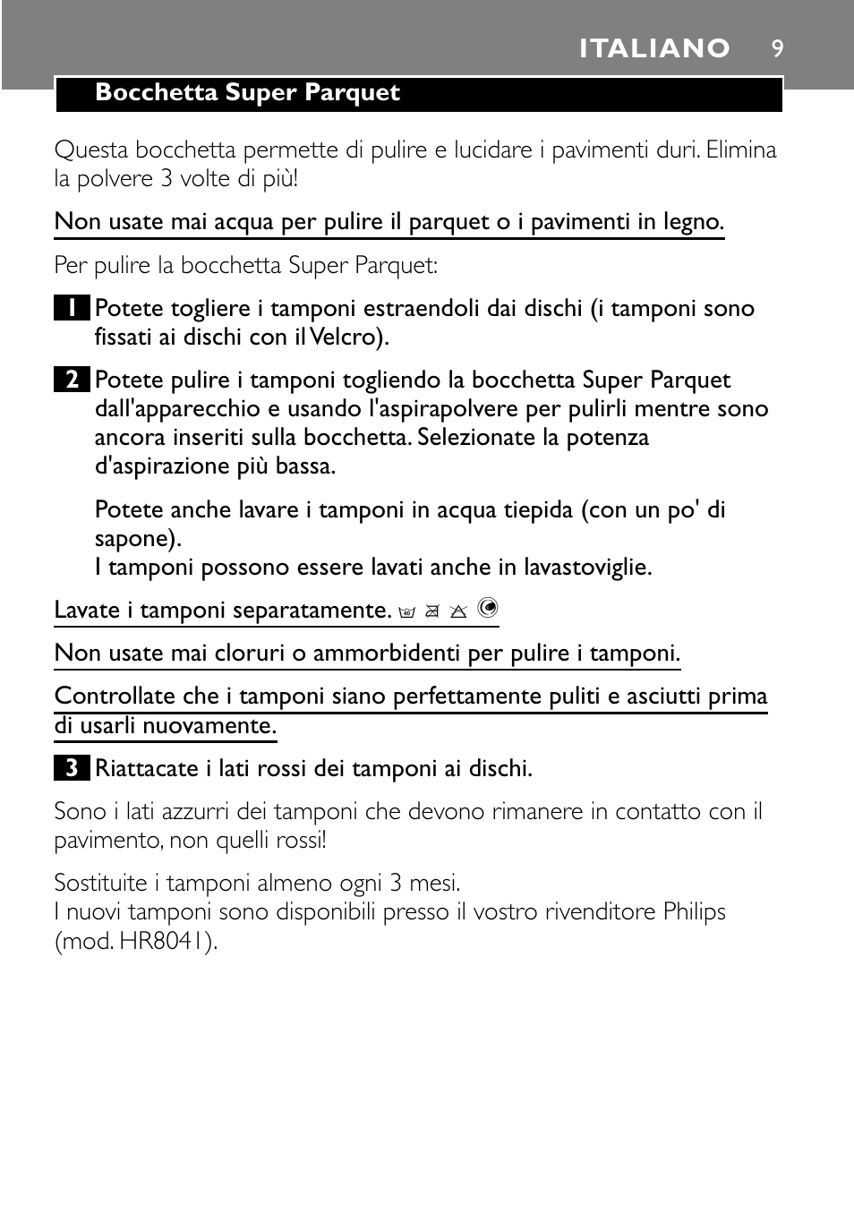 Italiano 9 | Philips Super Parquet Nozzle FC8042 User Manual | Page 9 / 40