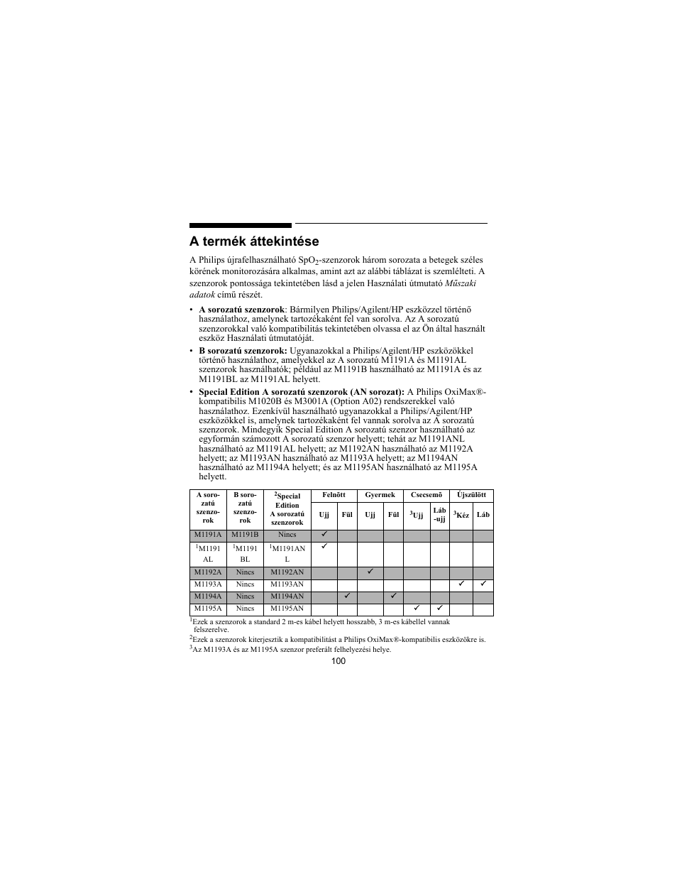 A termék áttekintése | Philips SPO2 M1191A User Manual | Page 102 / 247