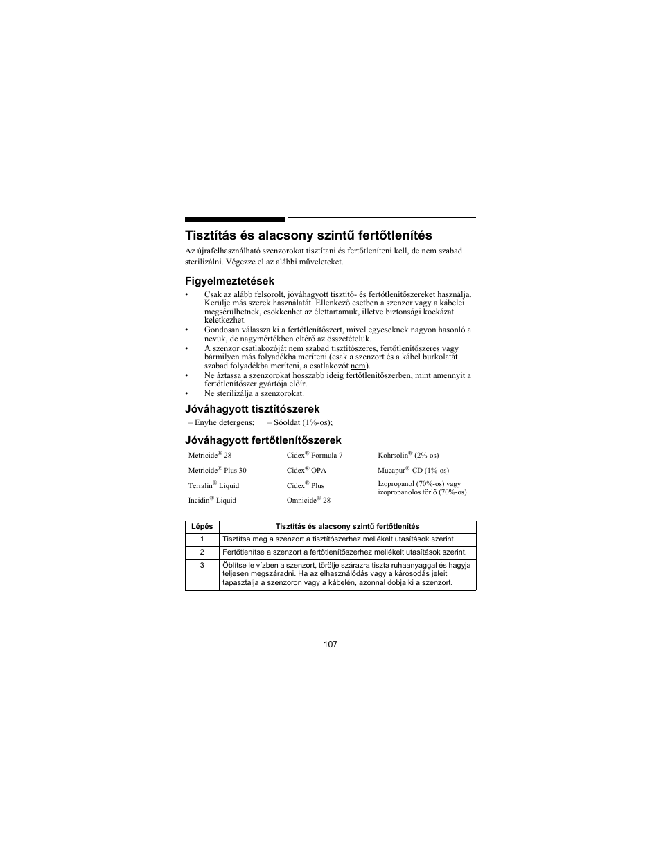 Tisztítás és alacsony szintű fertőtlenítés, Figyelmeztetések | Philips SPO2 M1191A User Manual | Page 109 / 247
