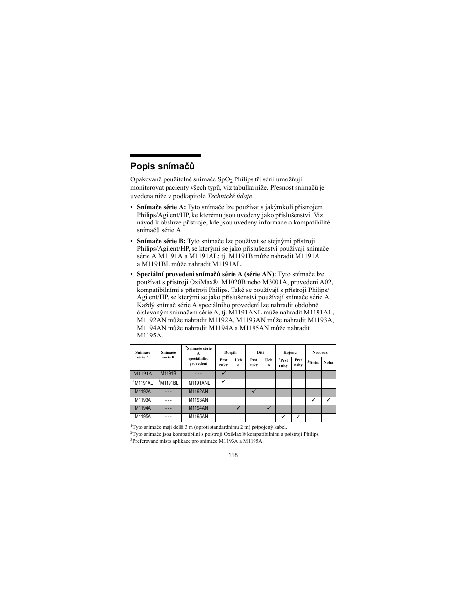 Popis snímačů, Opakovaně použitelné snímače spo | Philips SPO2 M1191A User Manual | Page 120 / 247