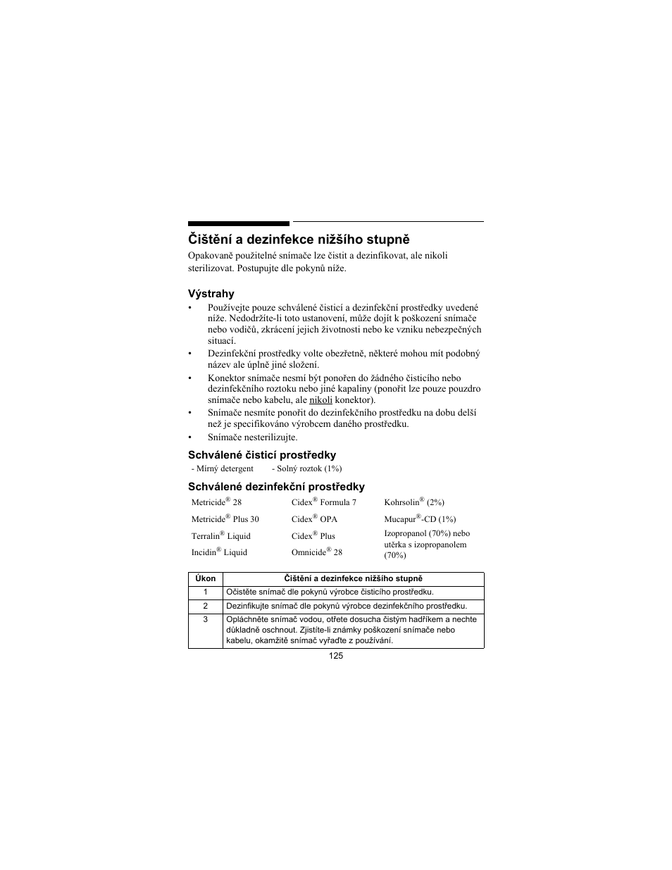 Čištění a dezinfekce nižšího stupně | Philips SPO2 M1191A User Manual | Page 127 / 247