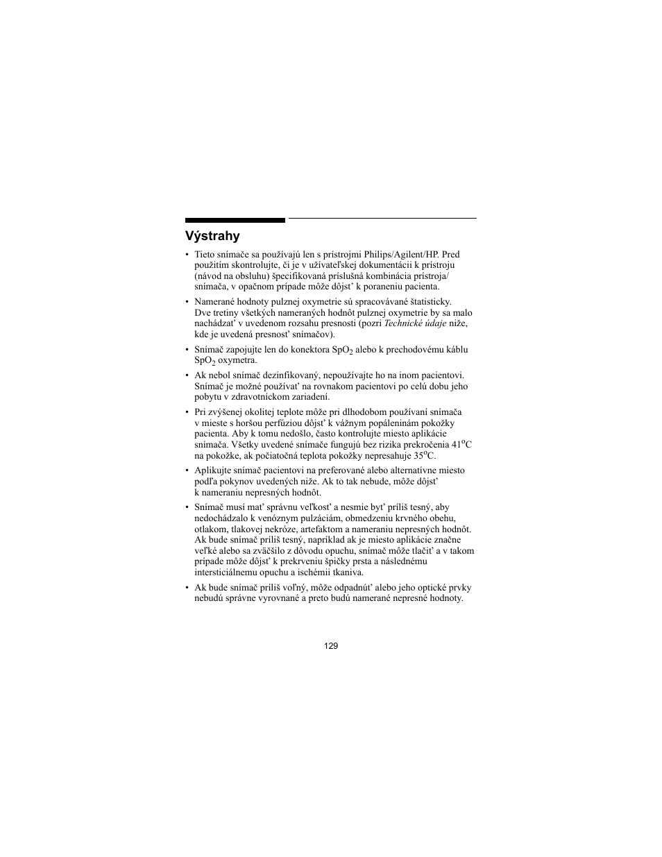 Výstrahy | Philips SPO2 M1191A User Manual | Page 131 / 247