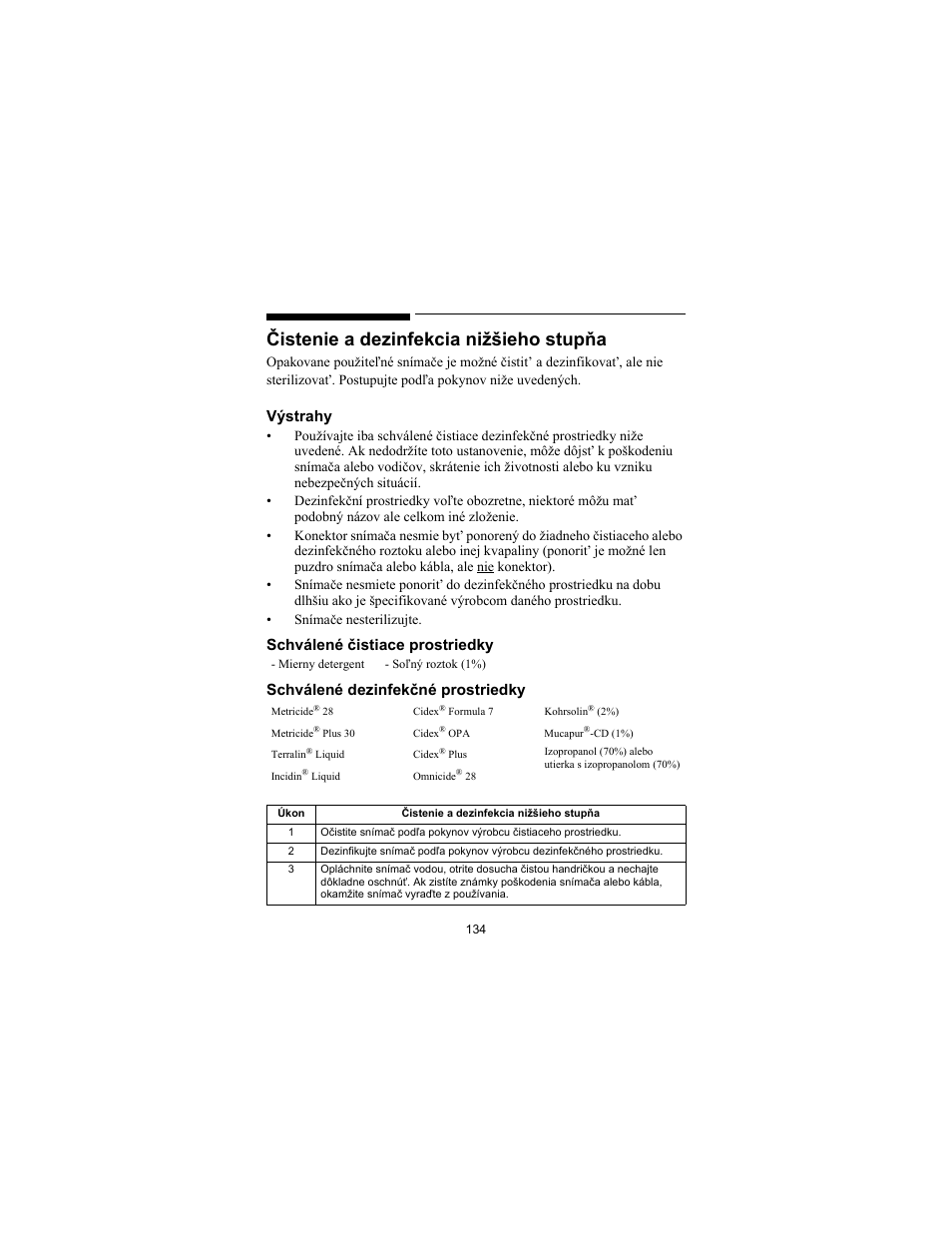 Čistenie a dezinfekcia nižšieho stupňa, Výstrahy | Philips SPO2 M1191A User Manual | Page 136 / 247