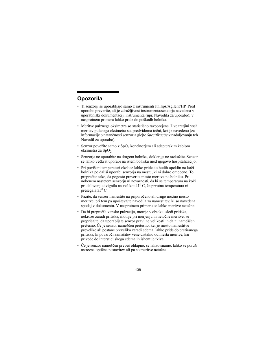 Opozorila | Philips SPO2 M1191A User Manual | Page 140 / 247