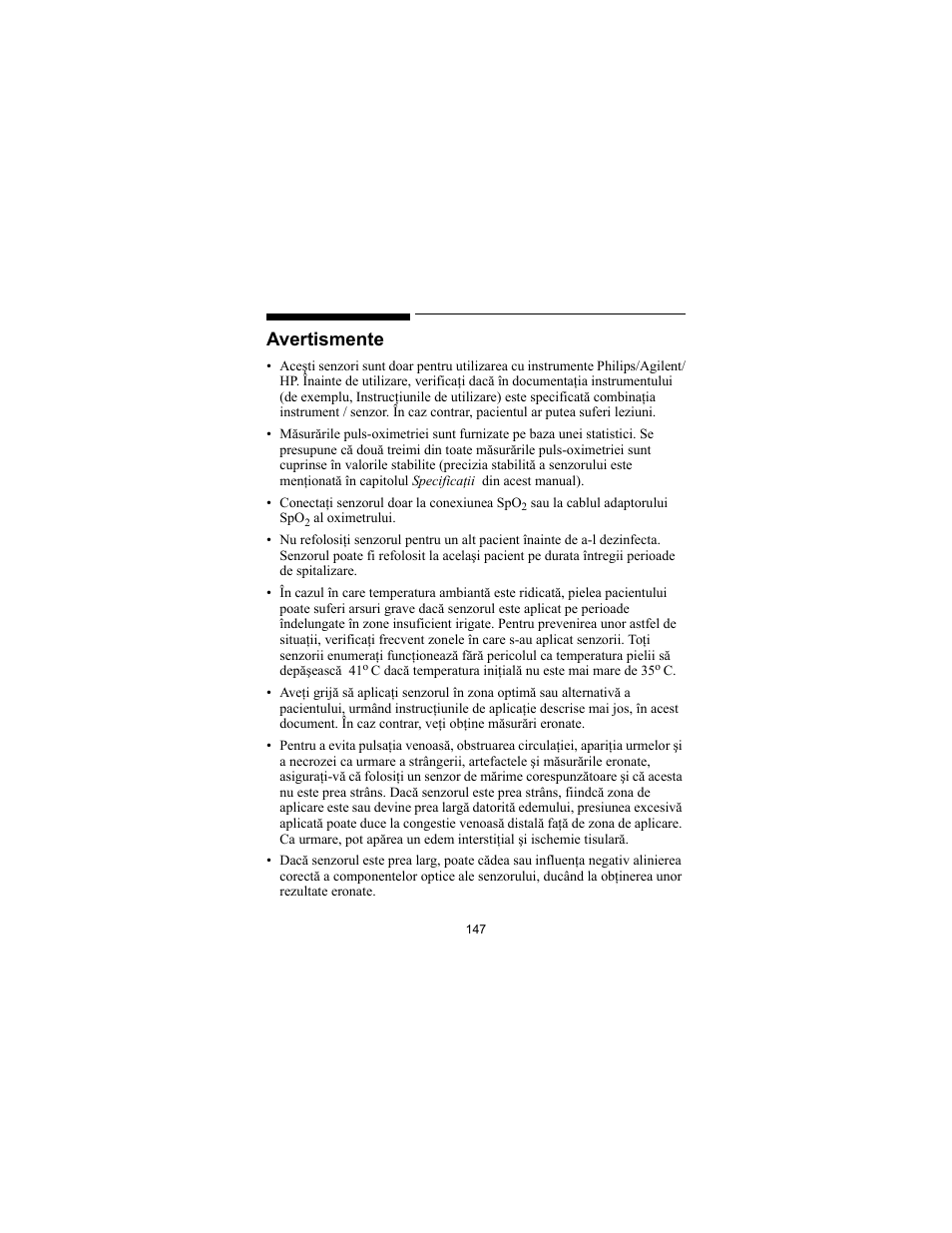 Avertismente | Philips SPO2 M1191A User Manual | Page 149 / 247