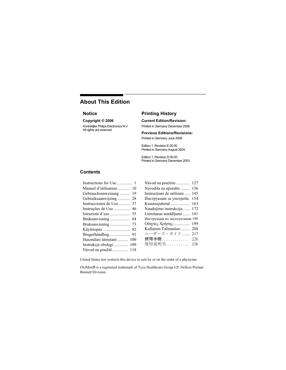 About this edition | Philips SPO2 M1191A User Manual | Page 2 / 247