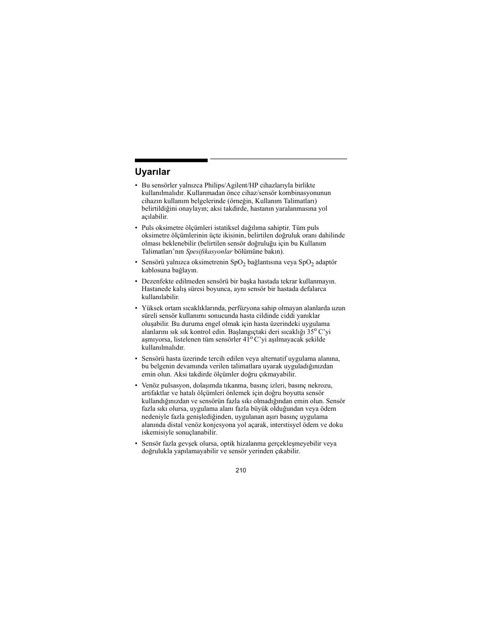 Uyarılar | Philips SPO2 M1191A User Manual | Page 212 / 247