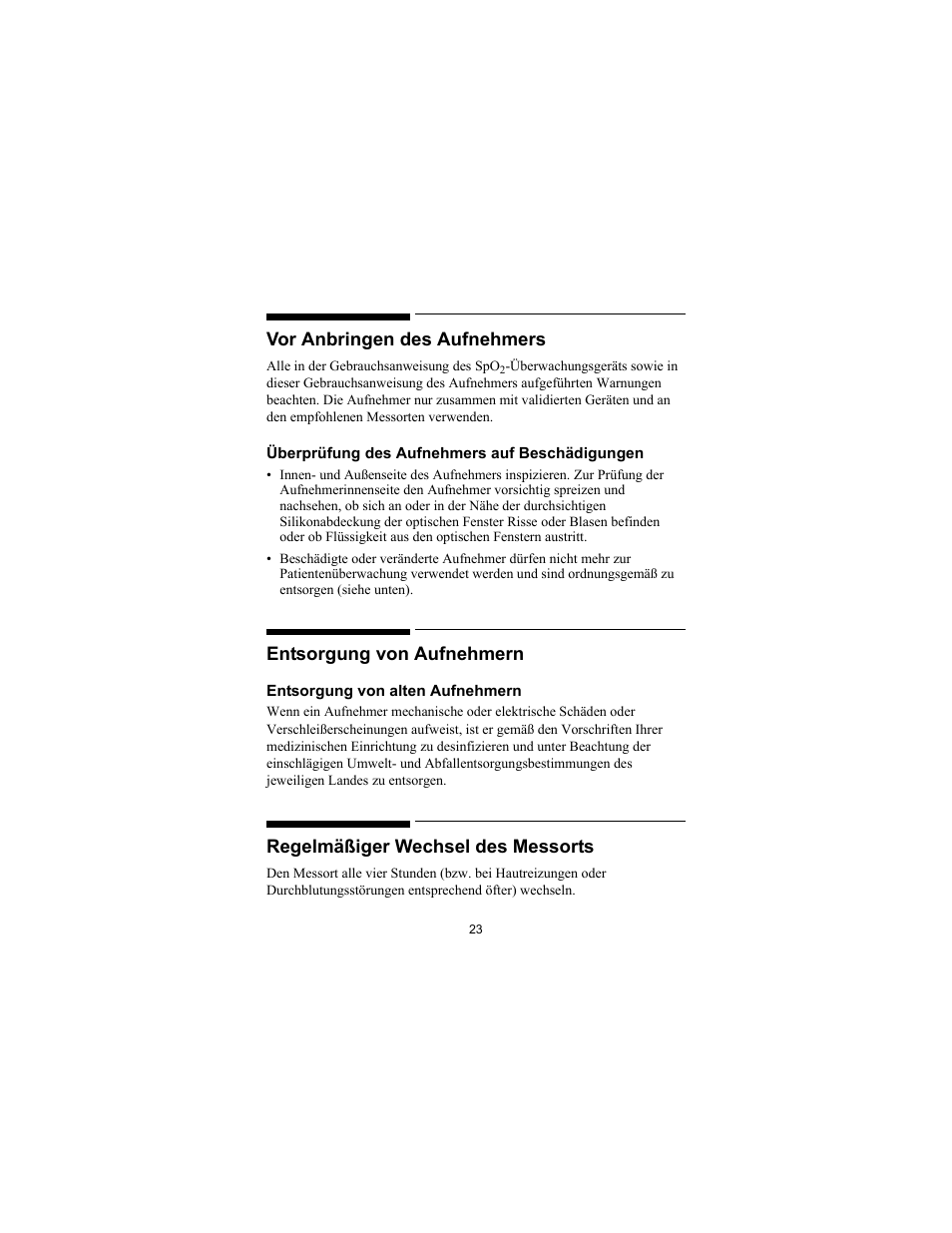 Vor anbringen des aufnehmers, Entsorgung von aufnehmern, Regelmäßiger wechsel des messorts | Philips SPO2 M1191A User Manual | Page 25 / 247