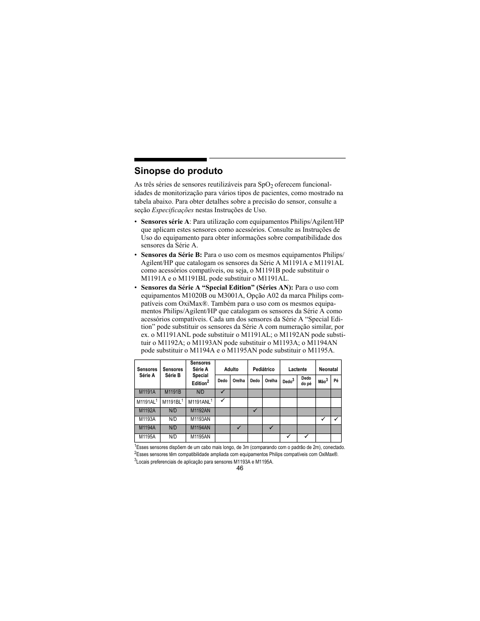 Sinopse do produto | Philips SPO2 M1191A User Manual | Page 48 / 247