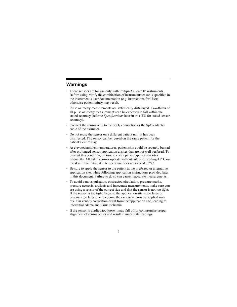 Warnings | Philips SPO2 M1191A User Manual | Page 5 / 247