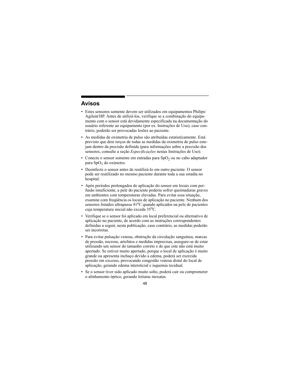 Avisos | Philips SPO2 M1191A User Manual | Page 50 / 247