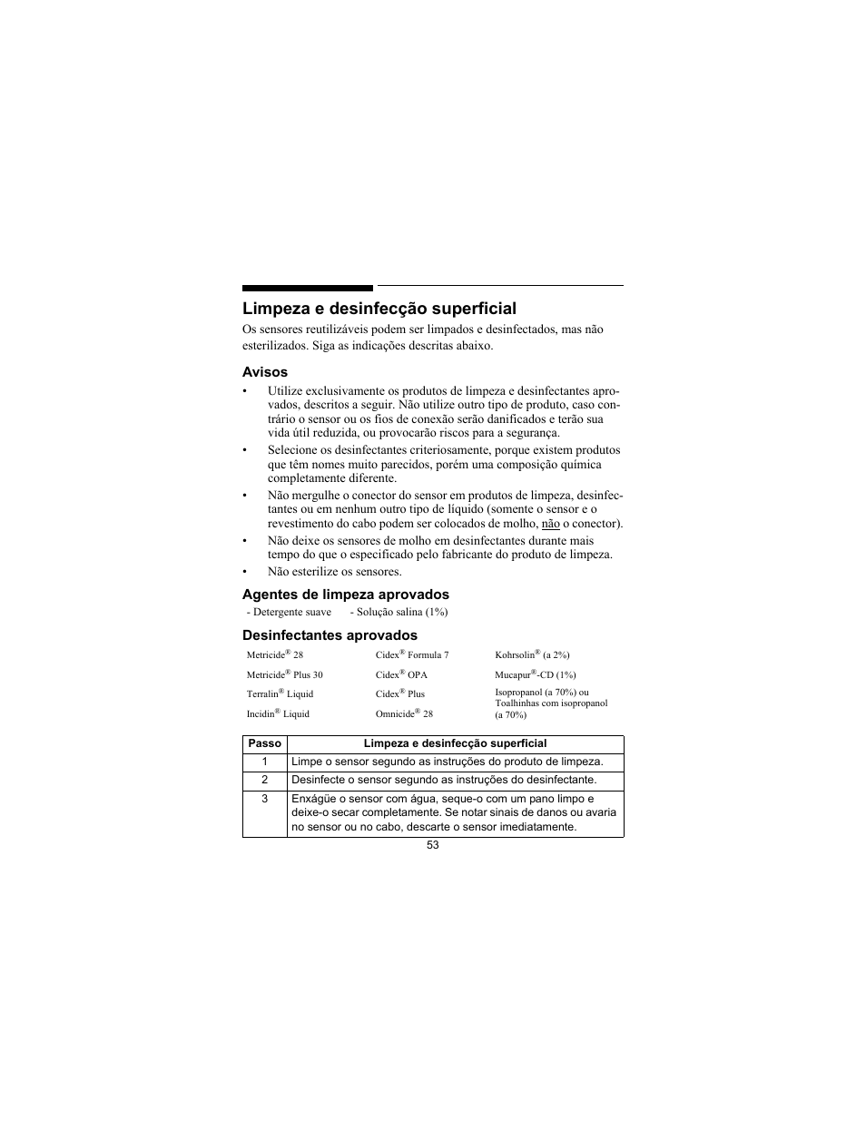 Limpeza e desinfecção superficial, Avisos | Philips SPO2 M1191A User Manual | Page 55 / 247