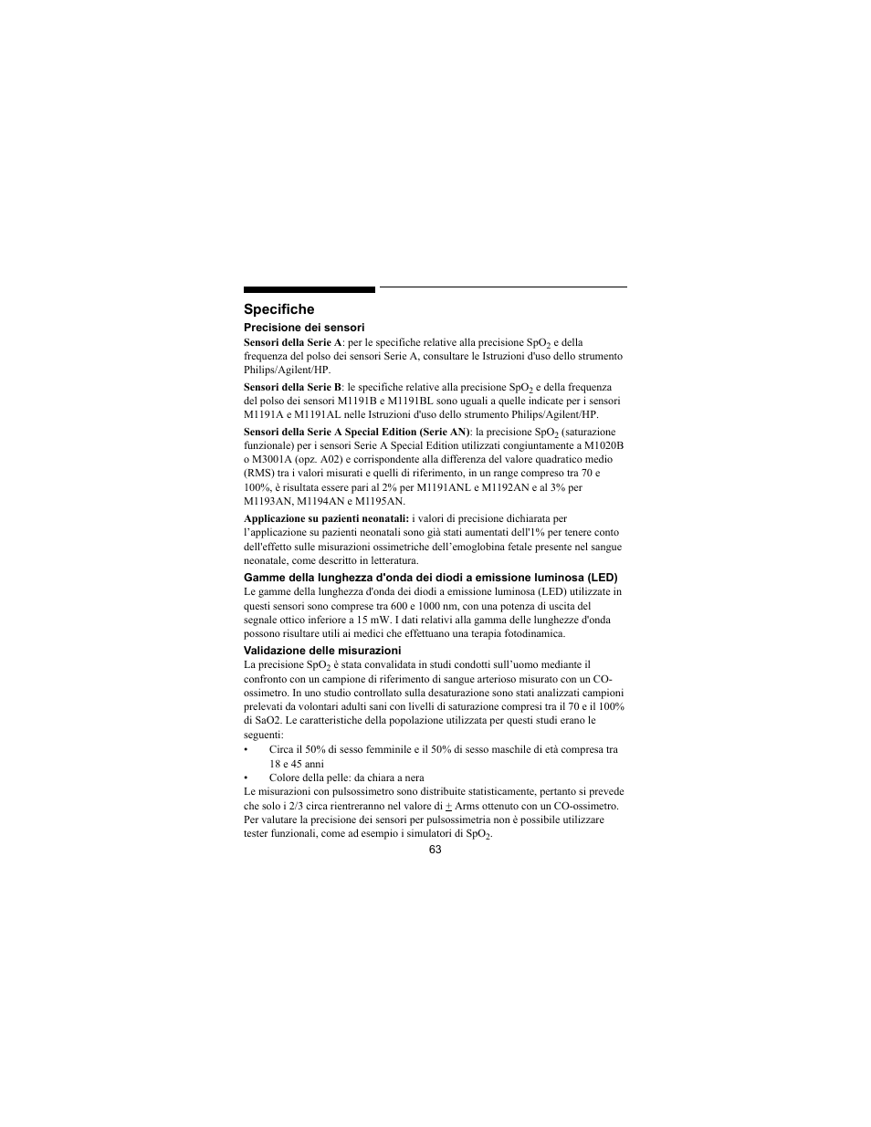 Specifiche | Philips SPO2 M1191A User Manual | Page 65 / 247