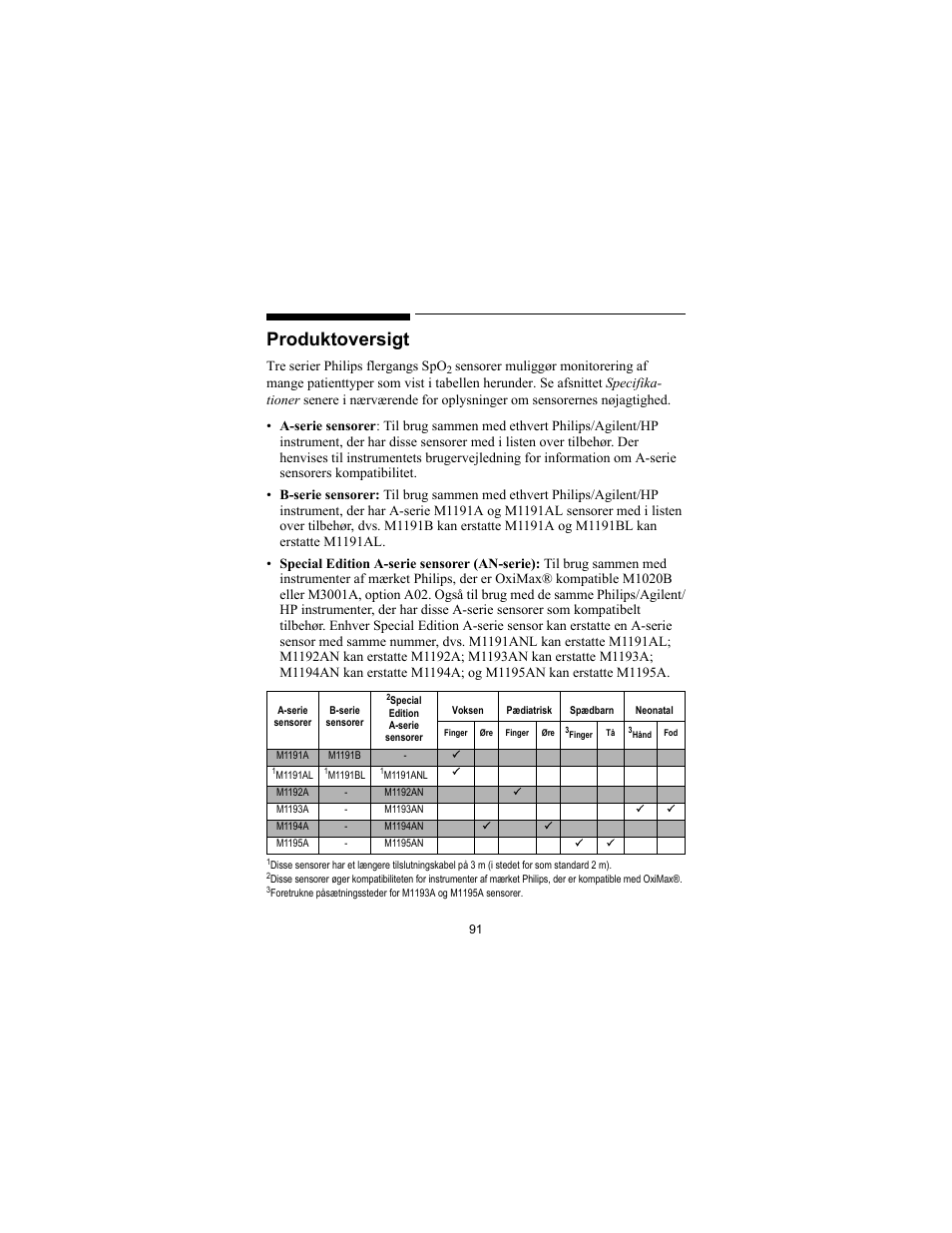Produktoversigt, Tre serier philips flergangs spo | Philips SPO2 M1191A User Manual | Page 93 / 247
