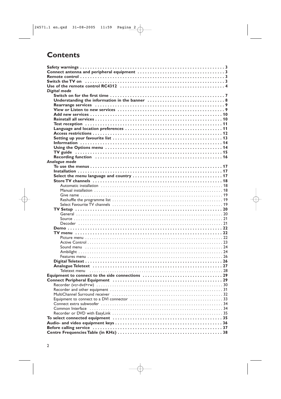 Philips 50PF9967D/10 User Manual | Page 2 / 38