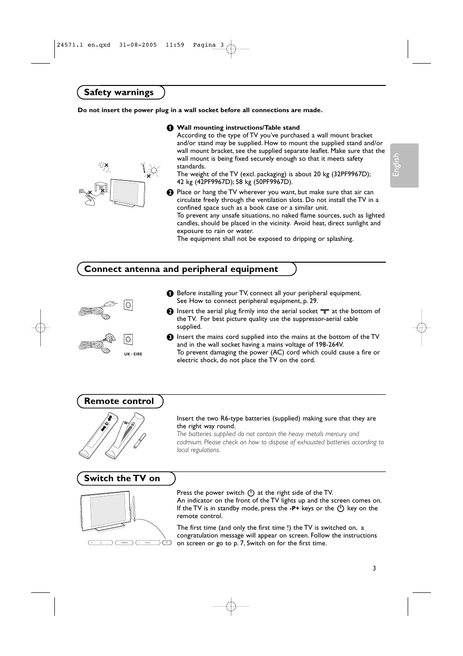 English | Philips 50PF9967D/10 User Manual | Page 3 / 38