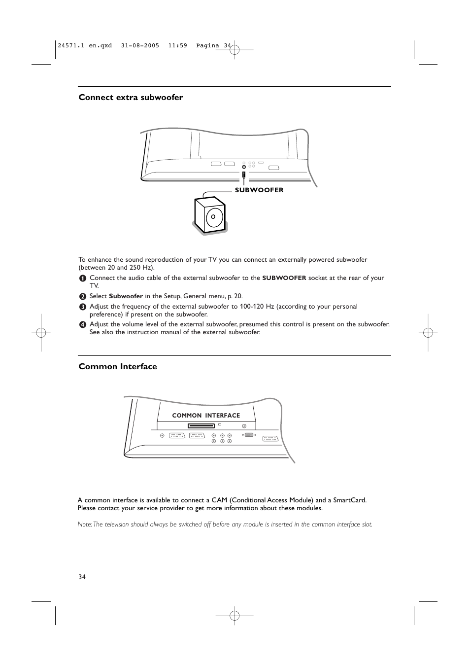 Common interface connect extra subwoofer | Philips 50PF9967D/10 User Manual | Page 34 / 38