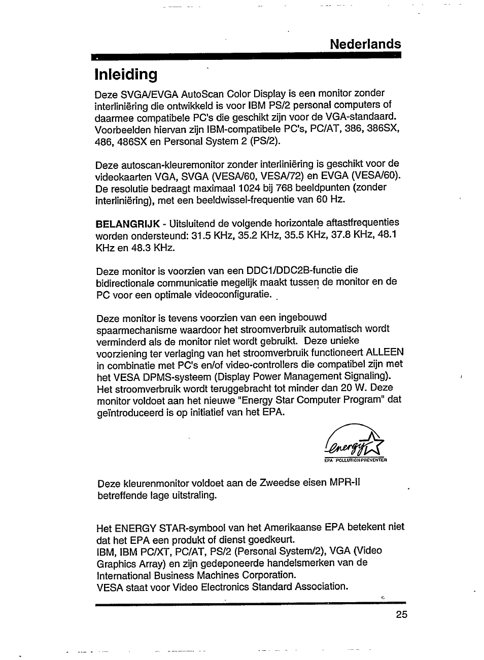 Inleiding, Nederlands | Philips SVGA/EVGA 15C04204 User Manual | Page 5 / 16