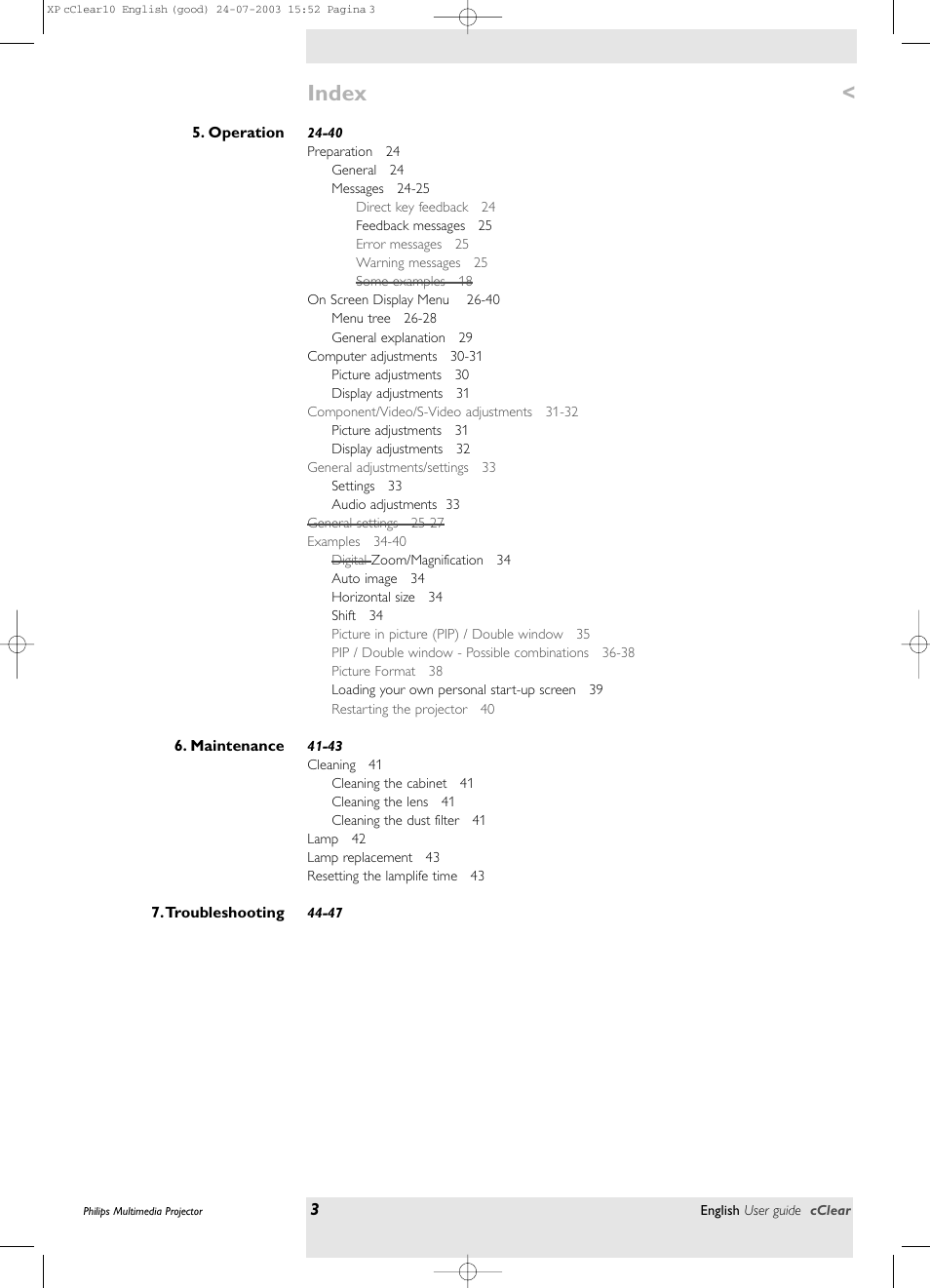 Index | Philips bSure 1 User Manual | Page 3 / 47