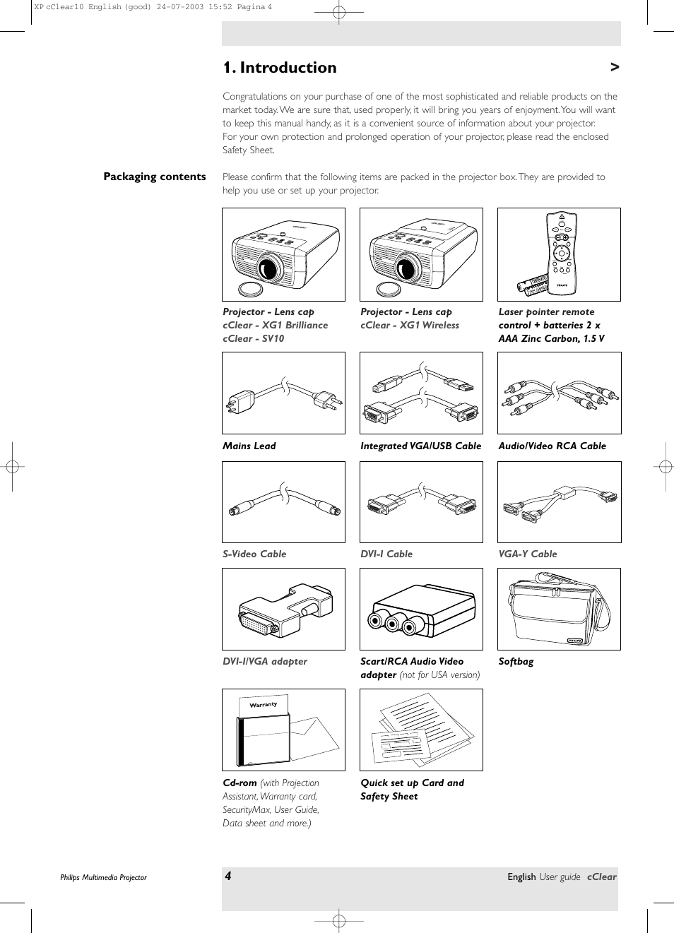 Introduction, Packaging contents | Philips bSure 1 User Manual | Page 4 / 47