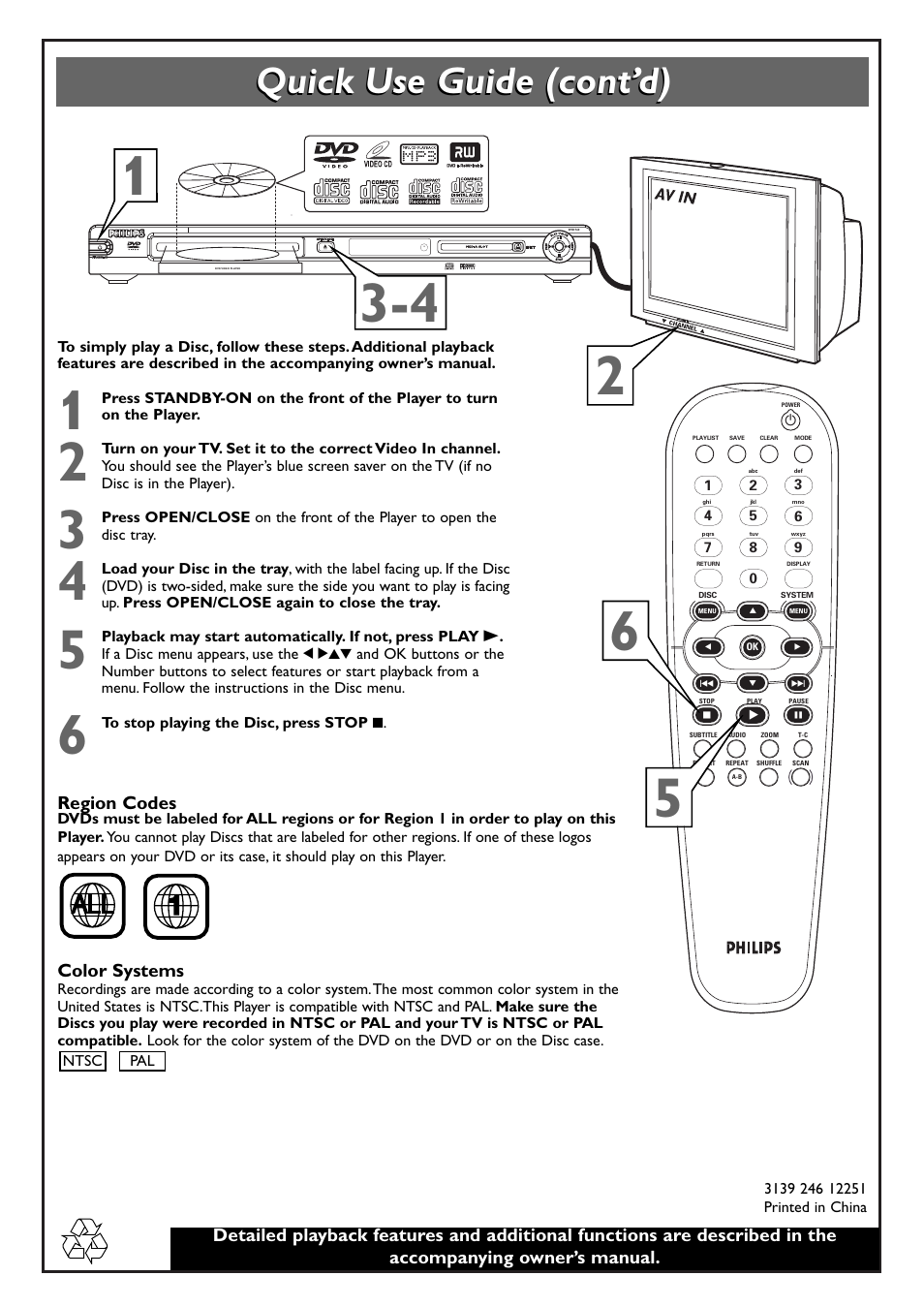 Quick use guide (cont’d) | Philips DVD760/17B User Manual | Page 2 / 2