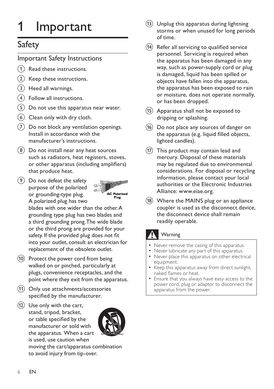 1 important, Safety, Important safety instructions | Philips DC190B/37 User Manual | Page 6 / 15