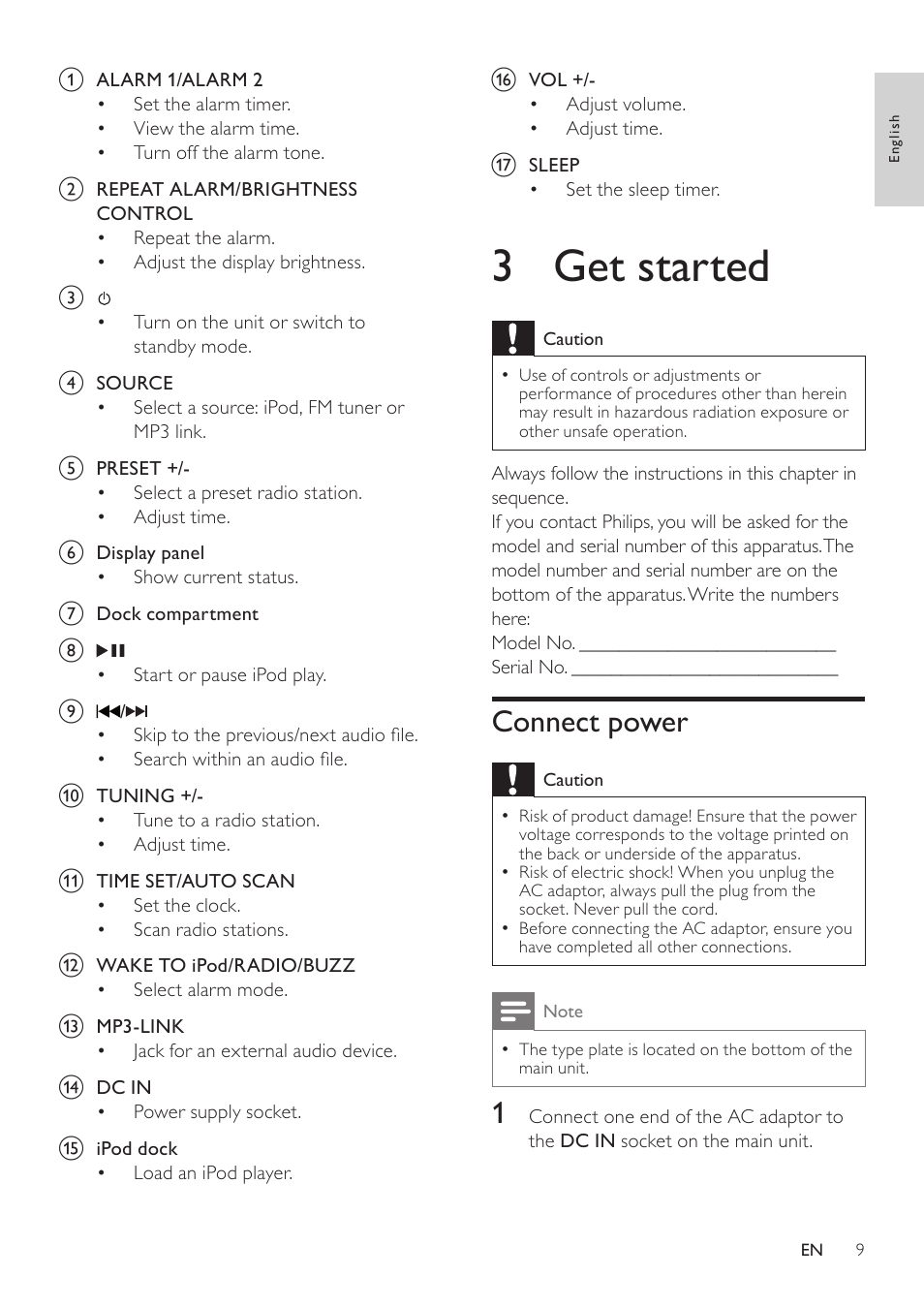 3 get started, Connect power | Philips DC190B/37 User Manual | Page 9 / 15