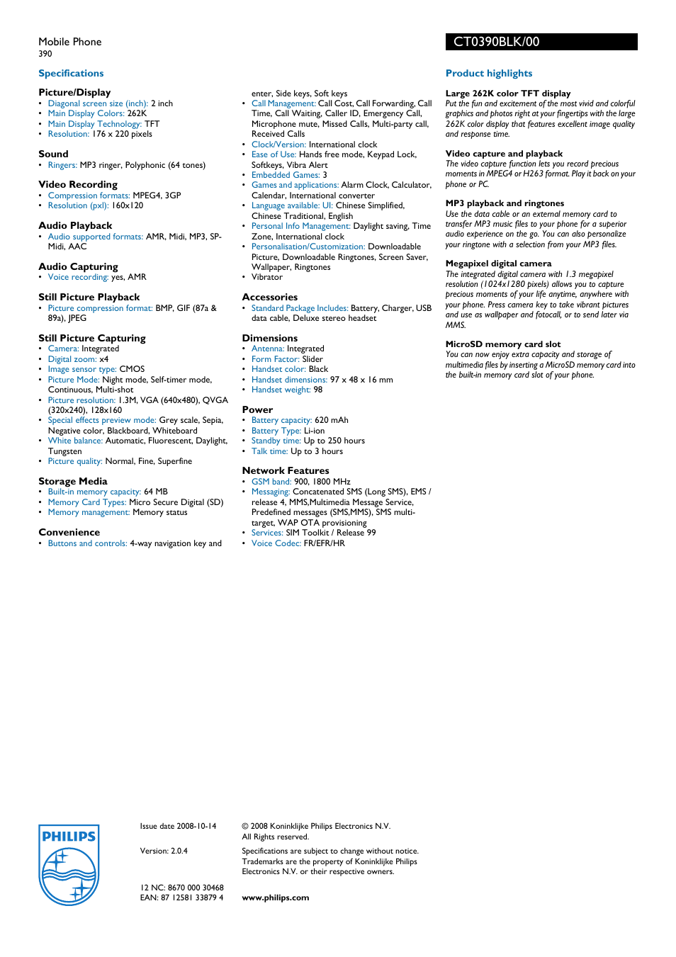 Philips CT0390BLK User Manual | Page 2 / 2