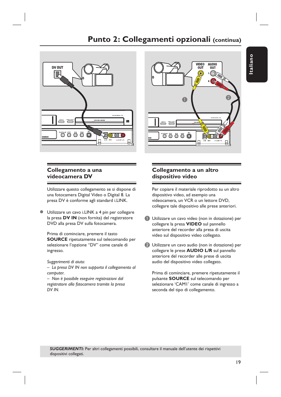 Punto 2: collegamenti opzionali | Philips DVDR3430V User Manual | Page 19 / 71