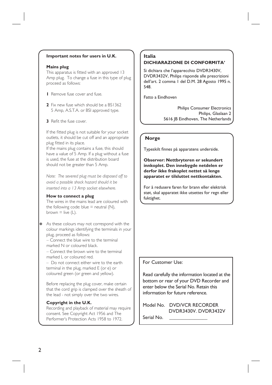 Philips DVDR3430V User Manual | Page 2 / 71