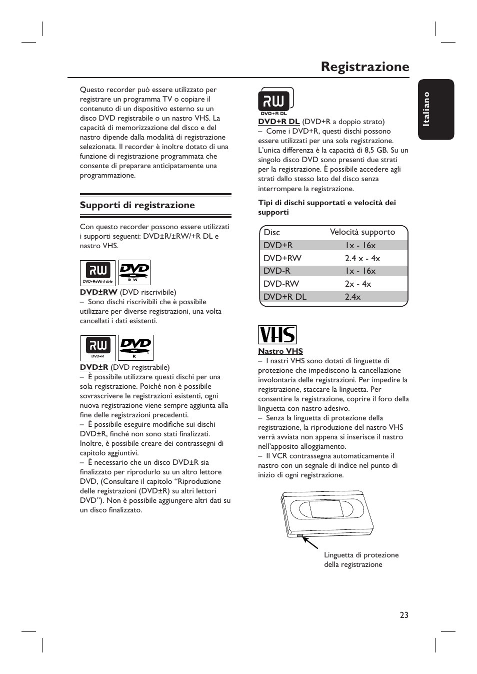 Registrazione | Philips DVDR3430V User Manual | Page 23 / 71