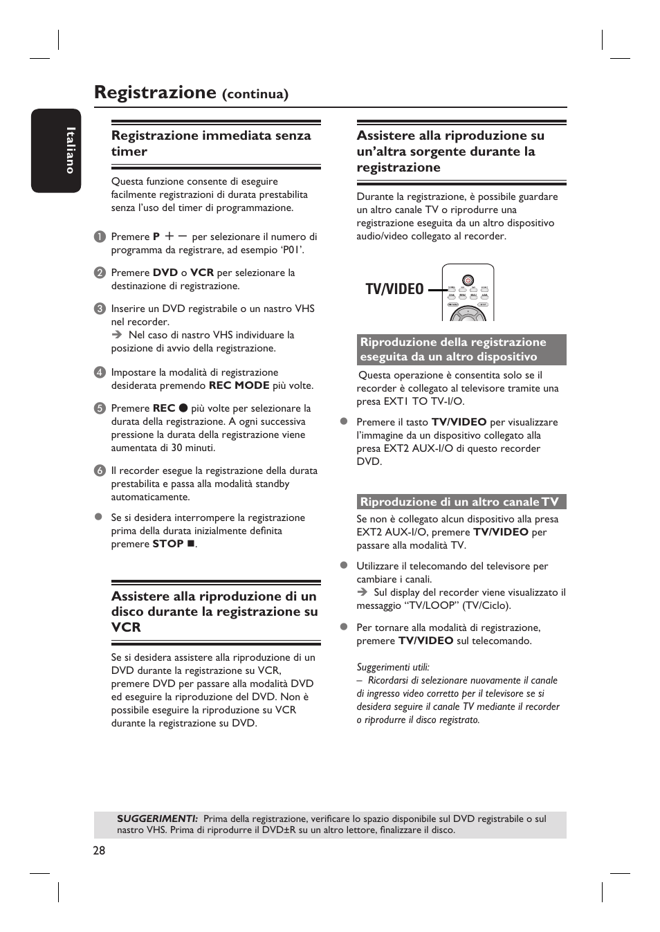 Registrazione, Tv/video | Philips DVDR3430V User Manual | Page 28 / 71
