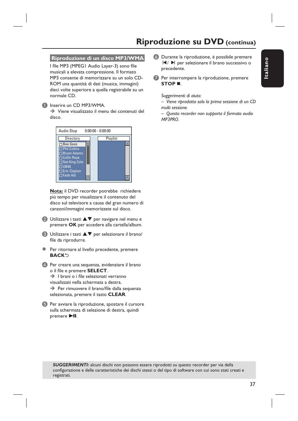 Riproduzione su dvd, Continua) | Philips DVDR3430V User Manual | Page 37 / 71