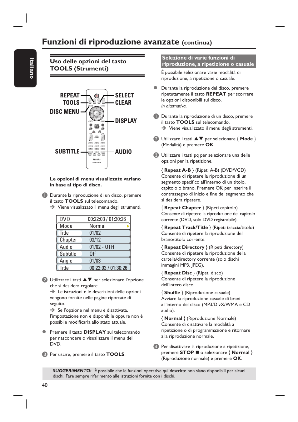 Funzioni di riproduzione avanzate | Philips DVDR3430V User Manual | Page 40 / 71