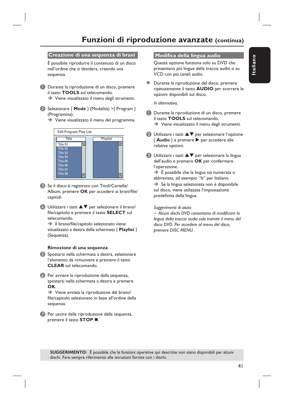 Funzioni di riproduzione avanzate, Continua) | Philips DVDR3430V User Manual | Page 41 / 71