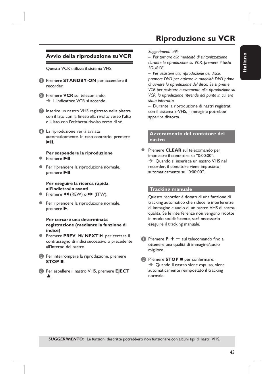 Riproduzione su vcr | Philips DVDR3430V User Manual | Page 43 / 71