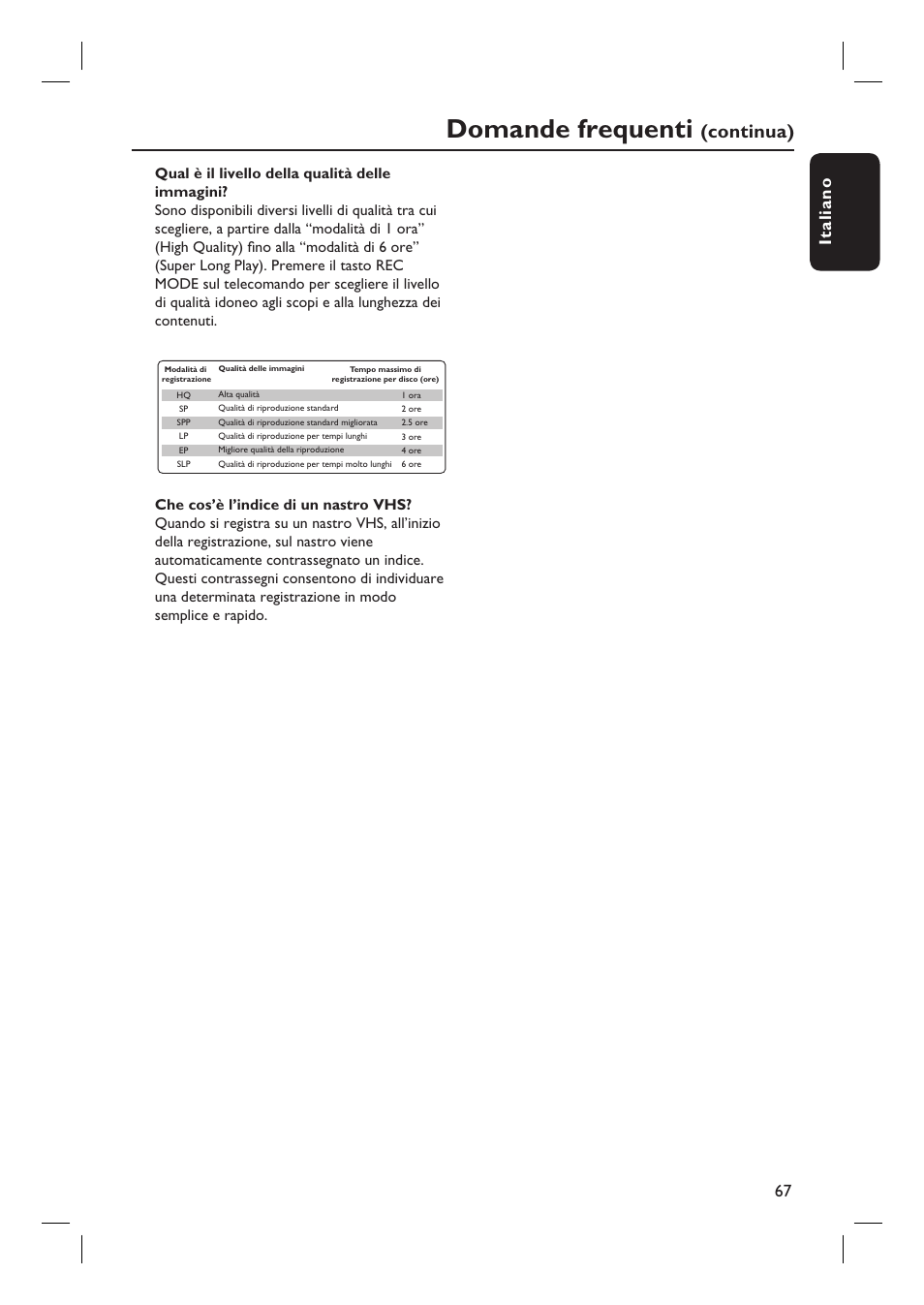 Domande frequenti, Continua), Italiano 67 | Philips DVDR3430V User Manual | Page 67 / 71