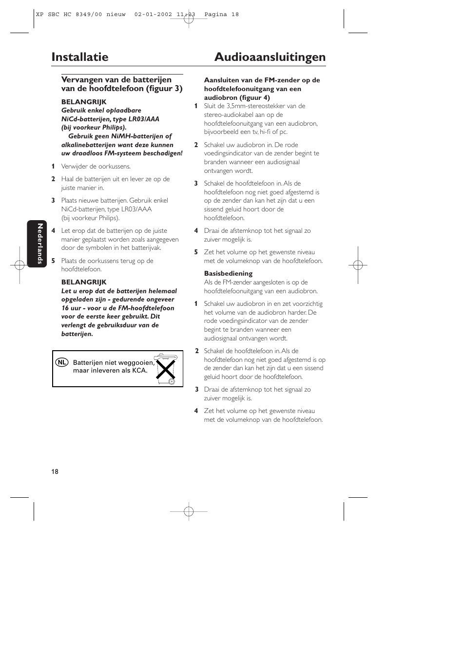 Installatie audioaansluitingen | Philips SBC CS030/00 User Manual | Page 18 / 31