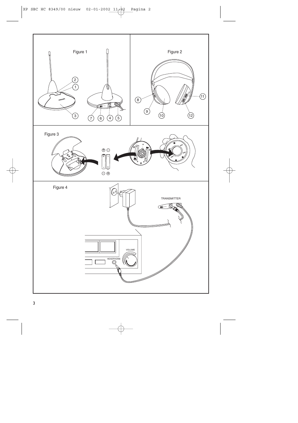 12v dc, Figure 4 figure 2 figure 1, Figure 3 | Philips SBC CS030/00 User Manual | Page 2 / 31