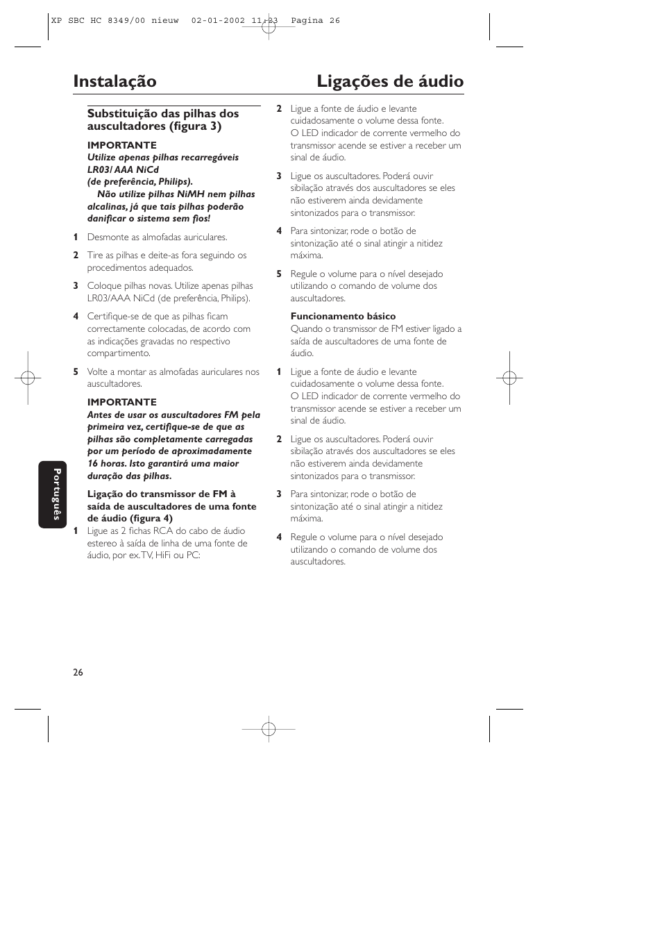 Instalação ligações de áudio | Philips SBC CS030/00 User Manual | Page 26 / 31