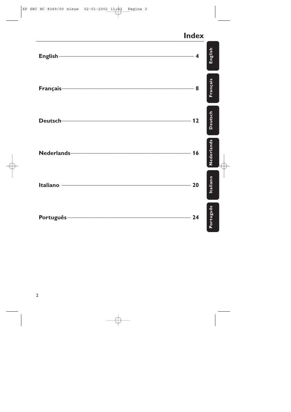 Index | Philips SBC CS030/00 User Manual | Page 3 / 31