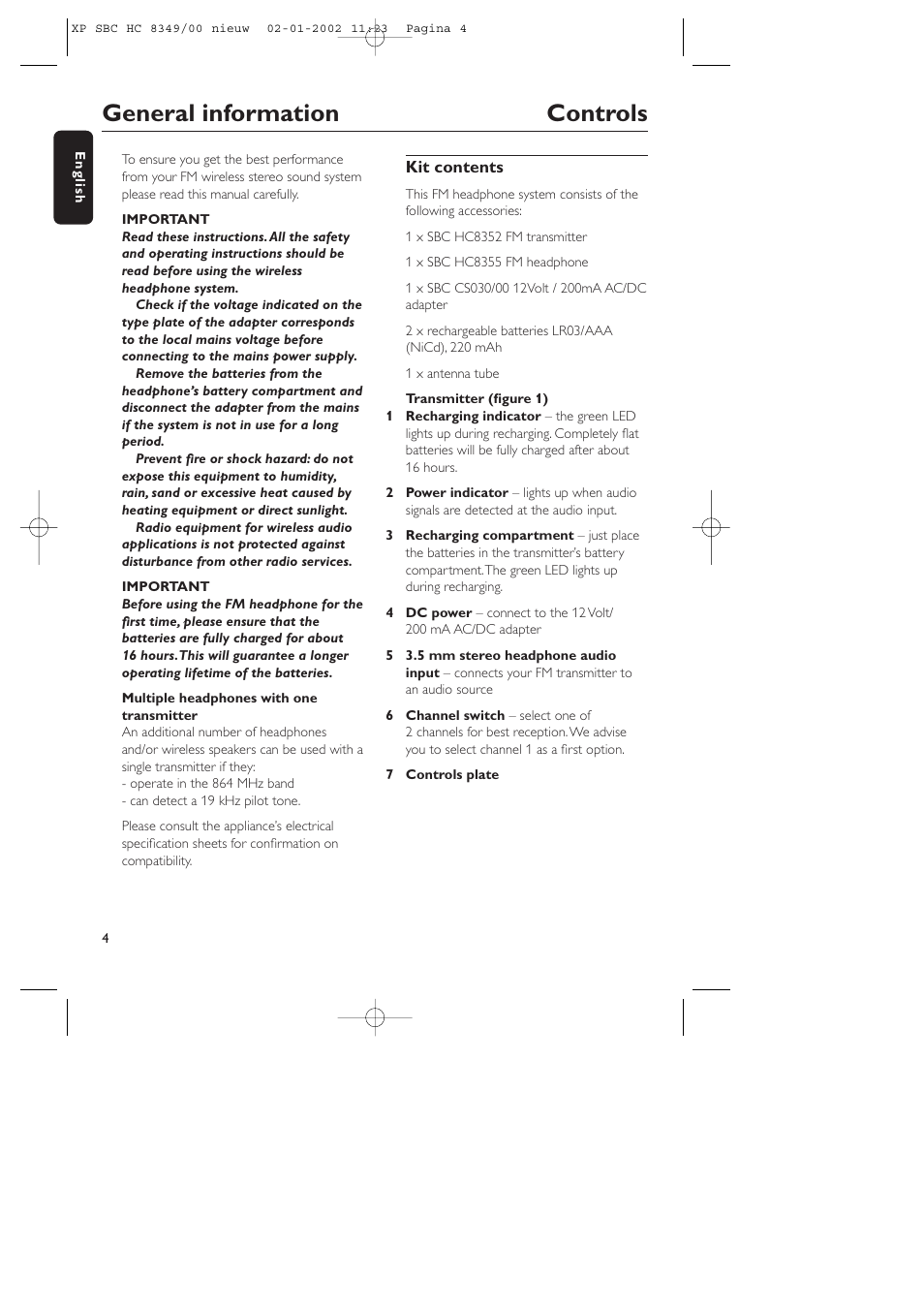 General information controls | Philips SBC CS030/00 User Manual | Page 4 / 31