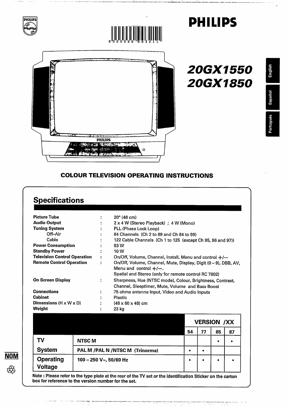 Philips 20GX1850 User Manual | 19 pages
