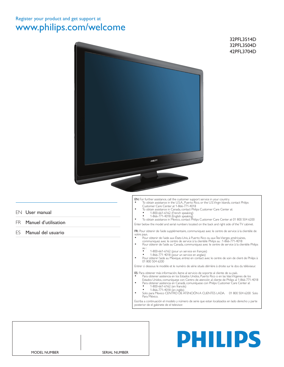 Philips 32PFL3514D User Manual | 42 pages