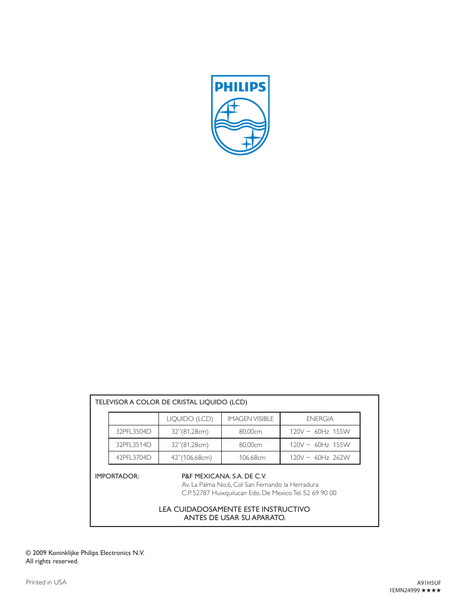 Philips 32PFL3514D User Manual | Page 42 / 42