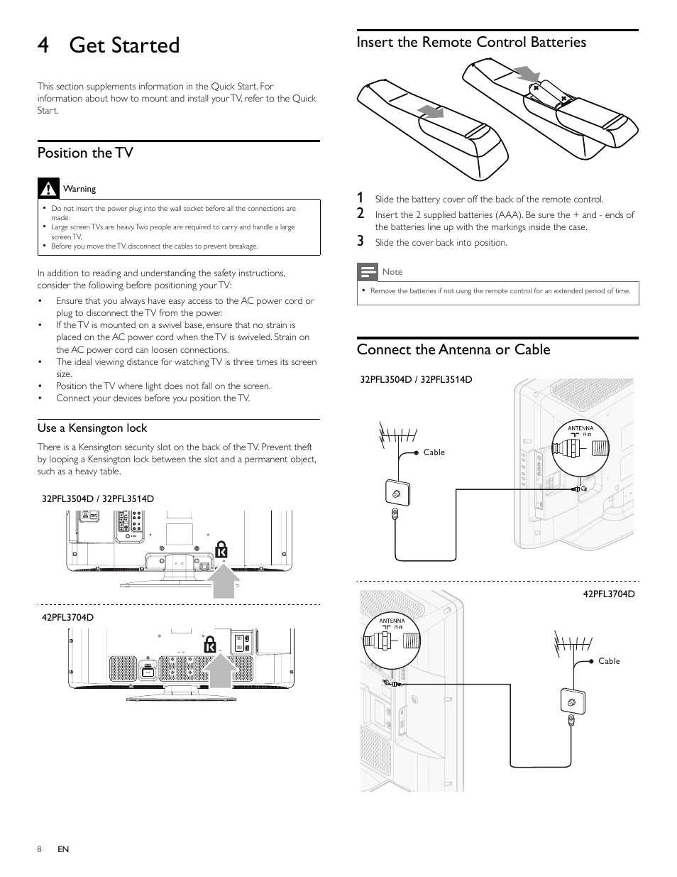 4 get started | Philips 32PFL3514D User Manual | Page 9 / 42