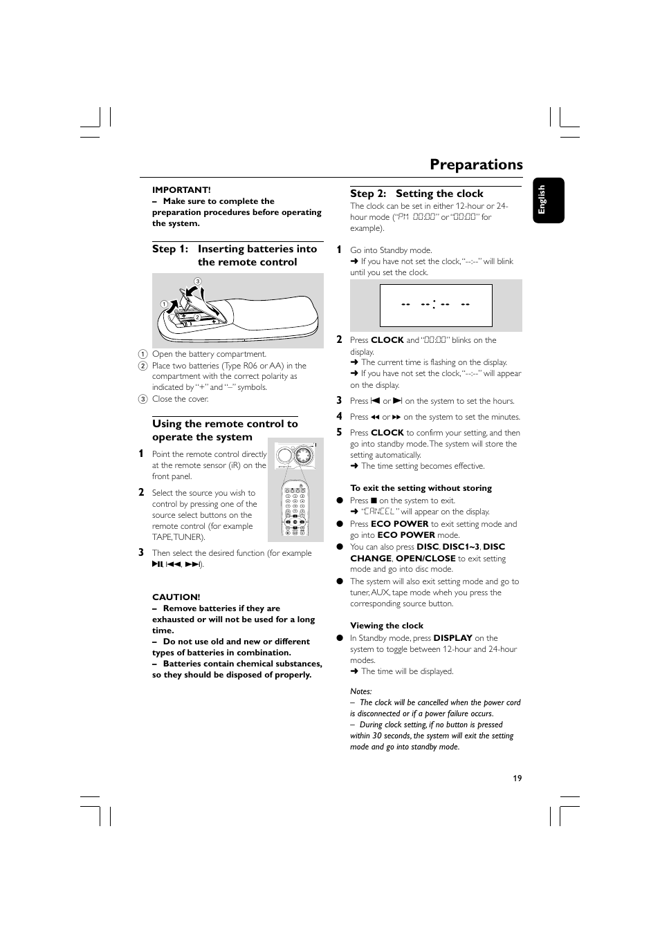 Preparations | Philips FW-D550 User Manual | Page 19 / 47