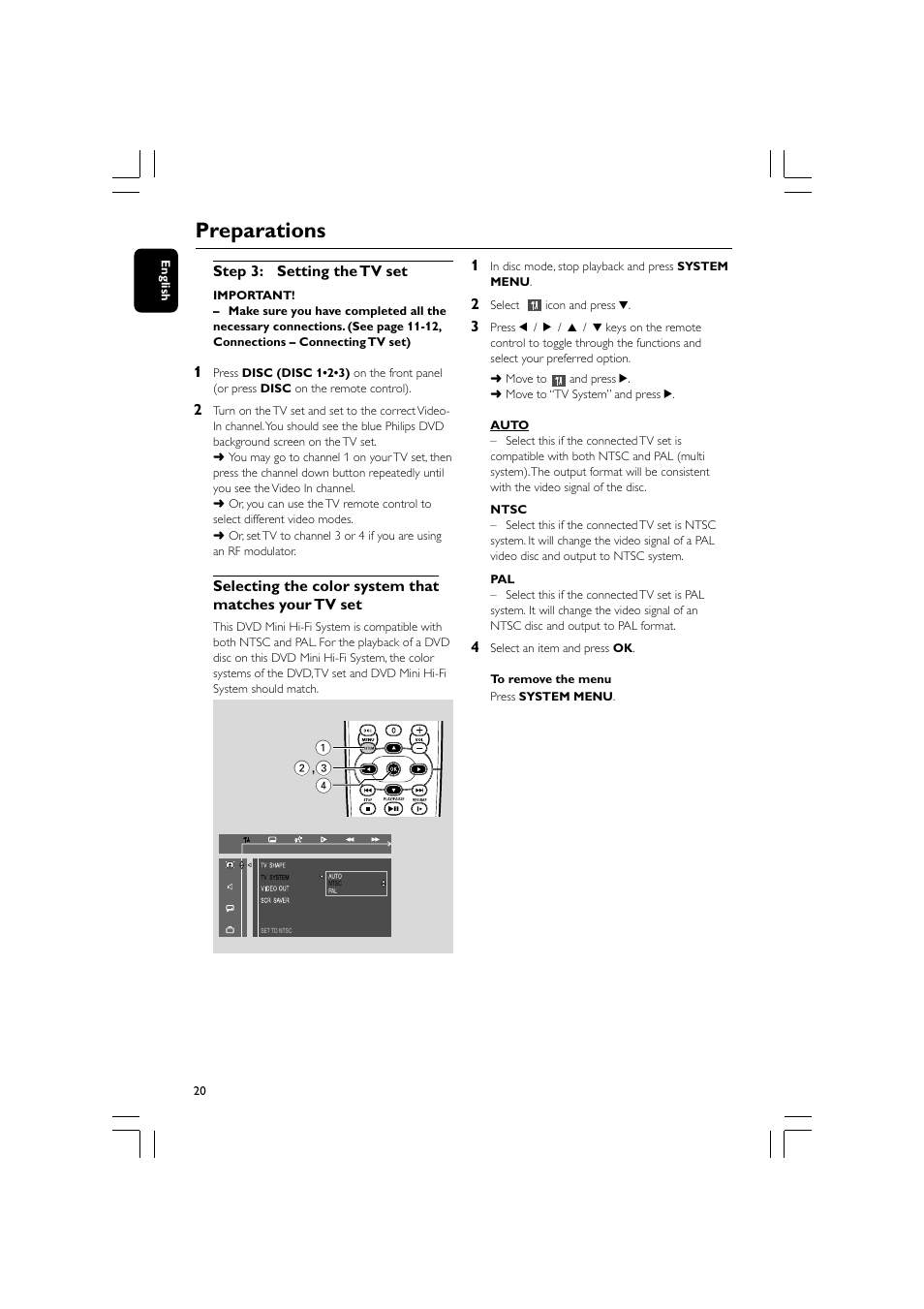 Preparations | Philips FW-D550 User Manual | Page 20 / 47